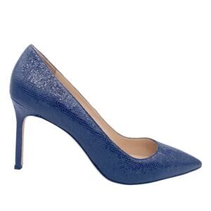 Manolo Blahnik BB 90 Shimmer Navy Pointed Pumps Heels